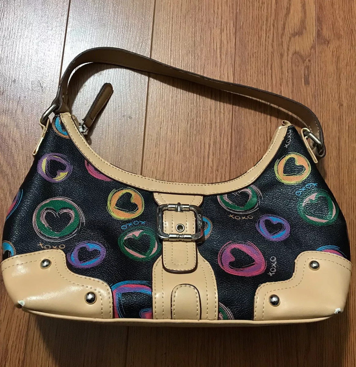 XOXO Womens Baguette Small Handbag Purse Black Tan Multi color