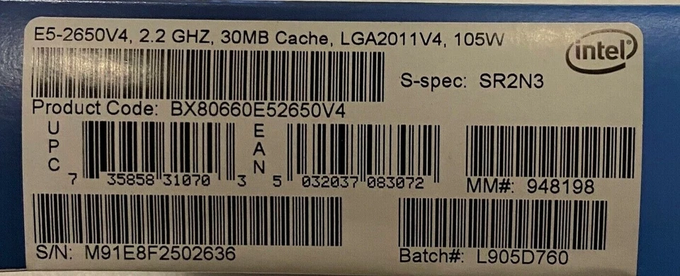 Intel BX80660E52650V4 SR2N3 Xeon Processor E5-2650 v4 30M Cache, 2.20 GHz NEW - Image 2 of 2