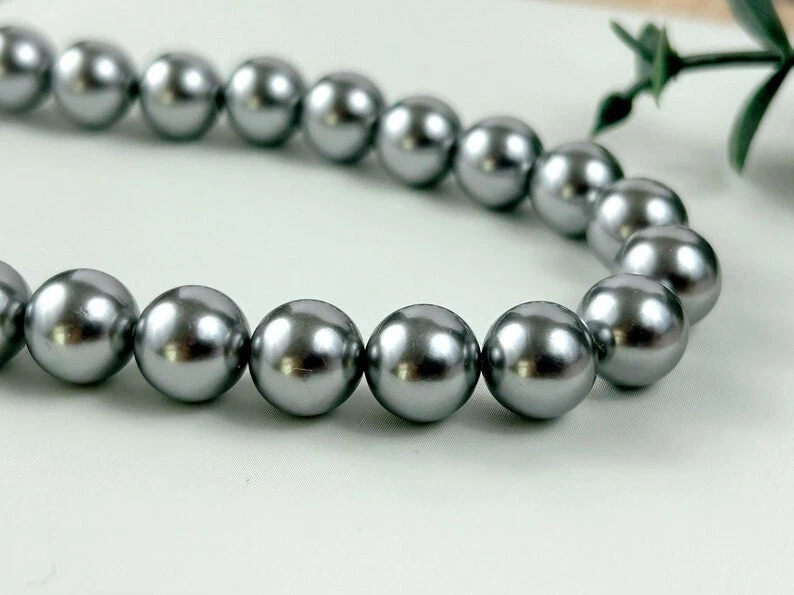 Delicados collares hechos a mano con cuentas redondas lisas de hematita de 18"" para hombres y mujeres Foto 2 de 4