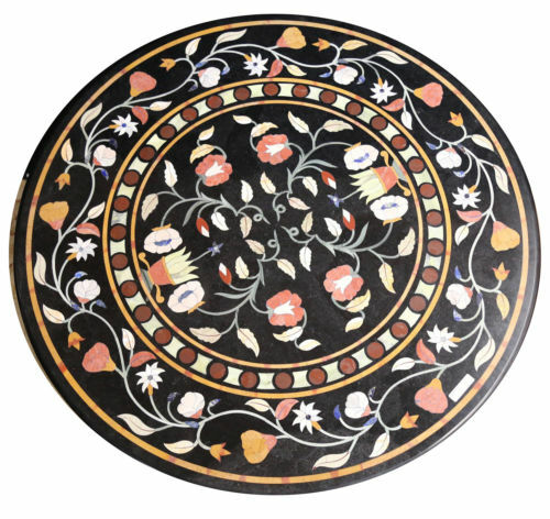 24-inch Handmade Marble Coffee Table with Pietra Dura Inlay Art Decor