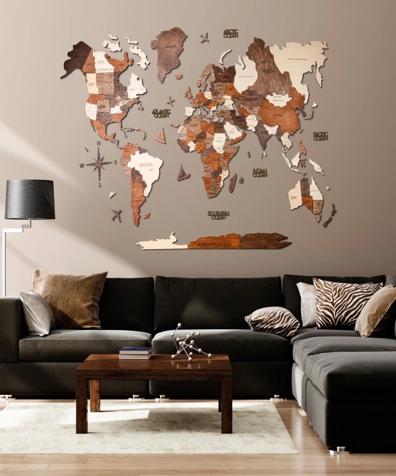 3D Wooden World Map Anniversary Gift Home Decor Wall Decor - Image 2 of 4