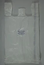 1000 Qty White Plastic T-Shirt Retail Shopping Bags w/ Handles 11.5" x 6" x 21"