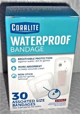 Coralite Waterproof Bandages Non-Stick Pad Ast. Sizes Lot of 1 to 6 (30 Cts. ) *