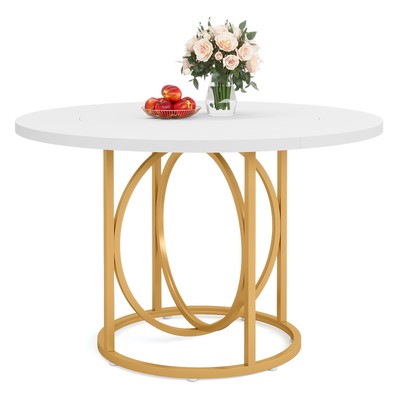 Tribesigns 47'' White Modern Dining Table Round Kitchen Table w/ Gold Metal Base