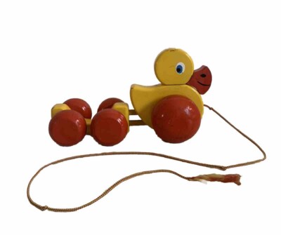 Vintage Walter Wooden Pull Toy 3D Duck Toddler Made in West Germany 1960 s