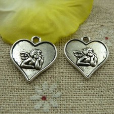 Free Ship 120 pcs tibetan silver heart and angel charms 19X18mm L-3975