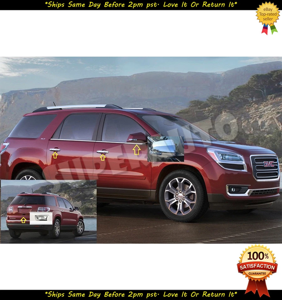 PARA GMC ACADIA 2007-2012 COMBO ESPEJOS RETROVISORES CROMADOS + MANIJAS DE 4 PUERTAS + CUBIERTAS DE PORTÓN TRASERO MOLDURAS Foto 2 de 3