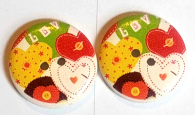 2 Heart Love 1'' Buttons Sewing Crafting Round Wood 2 Hole 