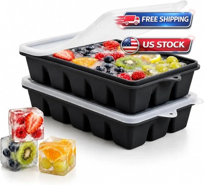 Ice Cube Tray with Lid, 4 Pack Durable Stackable Ice Cube Trays for Freezer with