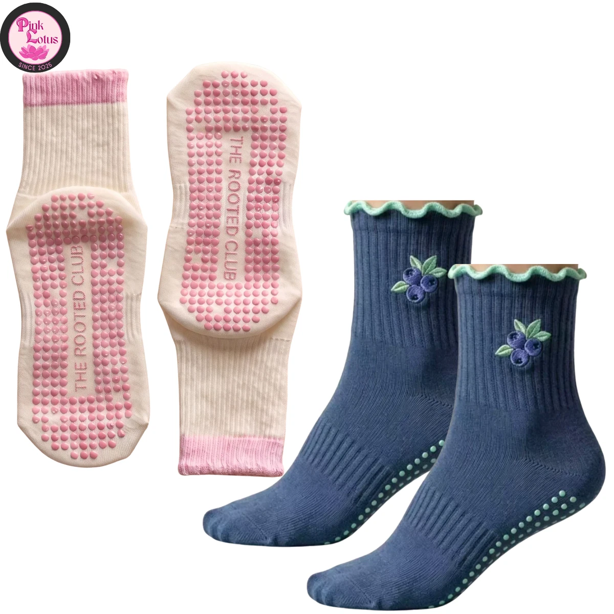 2 pares de lindos calcetines antideslizantes de yoga con barra de pilates | Berry & Bloom