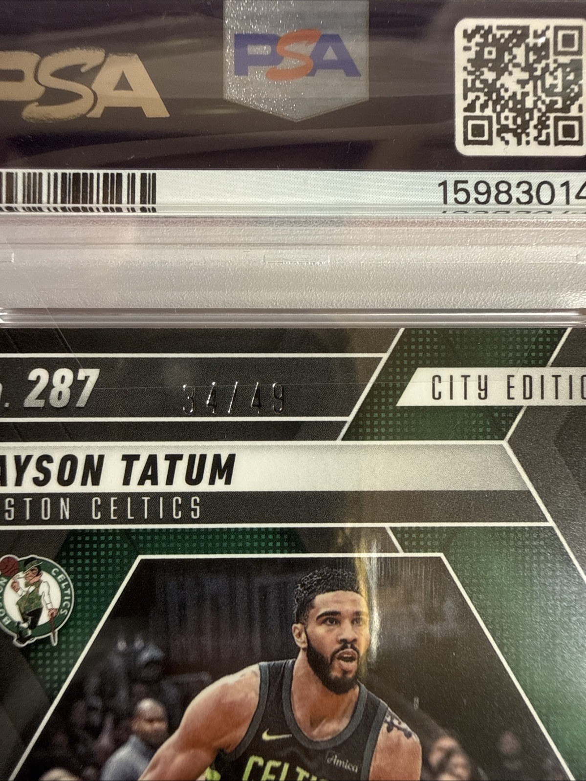 Jason Tatum 2024-25 Panini Mosaic Orange Ice Mosaic Prizm#34/49 Celtics PSA 8 view 3