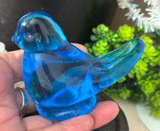 Vtg 1991 Signed RON RAY Blue Bird of Happiness 3.7" BLOWN ART GLASS FIGURINE