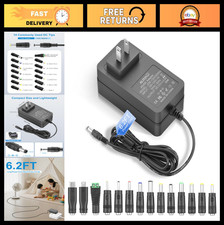 12V DC Power Supply Adapter 2.5A 100-240V AC to DC Converter with 14 Tips for LE