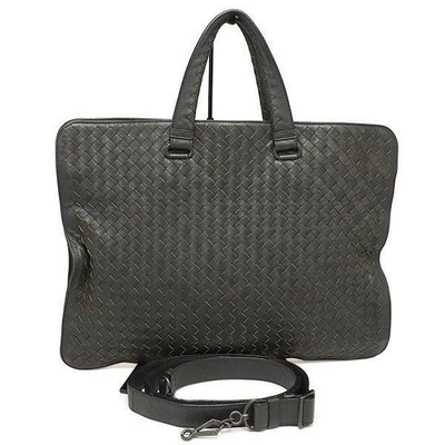Sac d'affaires à bandoulière Bottega Veneta Intrecciato 2 voies cuir vert fon... - Photo 1/4