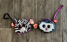 TY Beanie Baby Sequin Wristlet-Zoey Zebra & Moonlight Owl Zippered Coin Purse