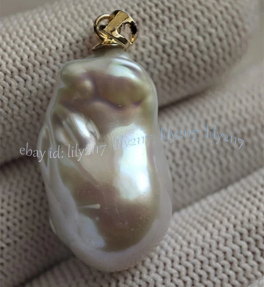 Enorme Pingente de Pérola Barroca Keshi Mar do Sul Branco Natural Real 15-25mm Ouro 14K - Imagem 2 de 4