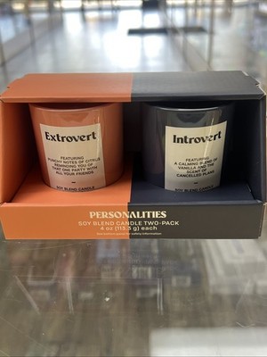 Personality Candles Introvert & Extrovert 2 Scents Soy Blend 4oz ea Gift Set NIB