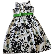 Dress Barn Women’s Belted Black White Green Floral Midi Dress Sleeveless Size 10