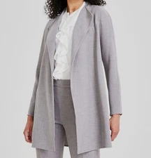 Kasper Womens Gray Long Collarless Open-Front Blazer Petite Size PXL