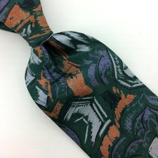 Cezani Usa Made Tie Green Orange Purple Silver Silk Necktie Mens Art Deco #i25