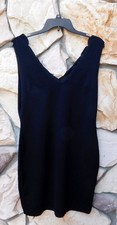 SEXY LBD Scalloped V Neck Front & Back Sleeveless XL Black Dress Raw Hem