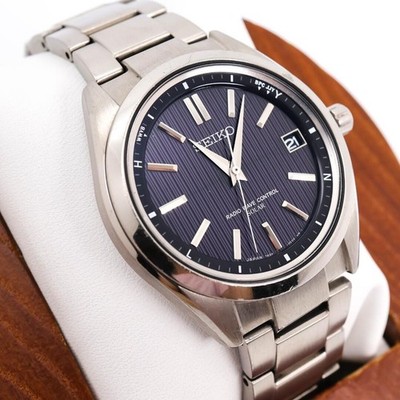 SEIKO Brightz Radio Solar Titanium Black Dial Date Men's Watch Auth