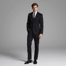 Mens suit black fine-striped merino wol 2piece suit with stretch Brand new model