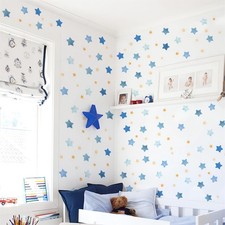 4 Sheets 100 Pcs Blue Yellow Stars Wall Stickers DIY Wall Decals