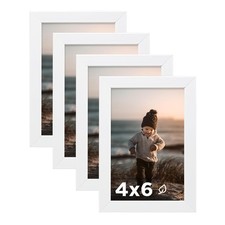 4x6 Picture Frame White Set of 4, Wooden Photo Frames with Plexiglass for 4x6...