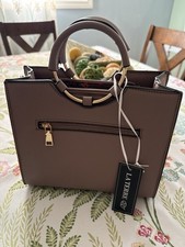 La Terre Ring Handle Structured Satchel Purse Taupe NWT