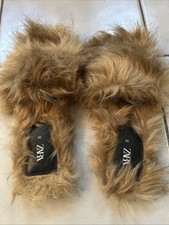 brown faux-fur fuzzy slide sandals Women 38 Size