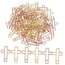 100 Pieces Paper Clips with Clear Plastic Box Gold and Rose Gold Color Cross