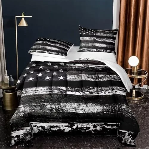 Juego de edredón bandera americana blanco y negro talla Queen para niños niños Foto 3 de 4