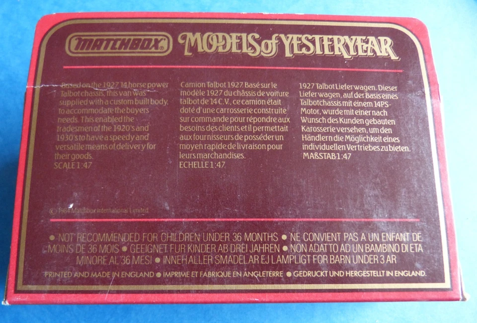1984 Matchbox Modell Y 5 1927 Talbot Van Rose´s Juice Models of Yesterday 1:47 - Bild 2 von 3