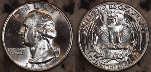 1951 P Washington Quarter 25C GEM BU LUSTER! 90% SILVER RB9551