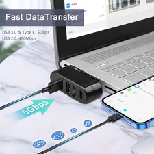 4-Port USB 3.0 Hub Rotatable 90 /180 USB Splitter with Pd-In USB C Port