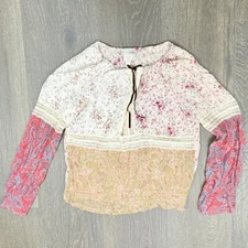 Picasso Style Jeans Women Blouse Roses Hobo Size Large