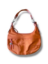Lacoste Canvas Shoulder Orange Bag Silver Hardware Metal Alligator Logo Y2K
