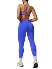 Workout Sets for Women 2 Piece Seamless Backless Sports Bra Scrunch Butt High...