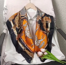 100 Silk Mulberry Square Scarf Wrap White Horse Print 88X88cm Women Neckerchief