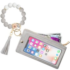 Wristlet Bracelet Keychain Pocket Credit Card Holder Purse Tassel Keychain Ba...