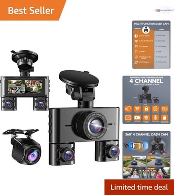 4-Channel Dash Cam Car Interior Exterior FHD Night Vision Wi-Fi 64GB