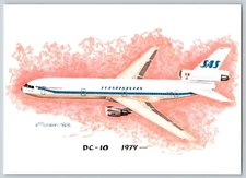 SAS DC 10 1974 airline issue art signed aviation Postcard