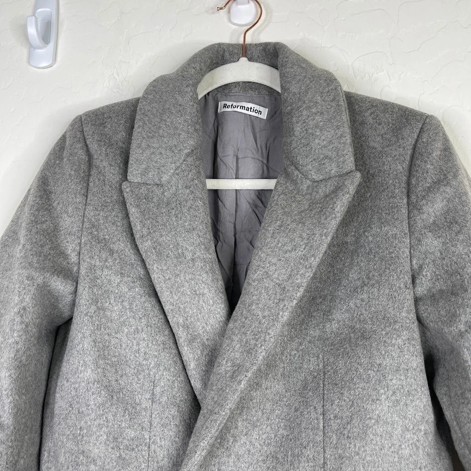 Abrigo Reformation Talla XS Cumberland Gris Mezcla Lana Doble Pecho Botón Foto 4 de 4