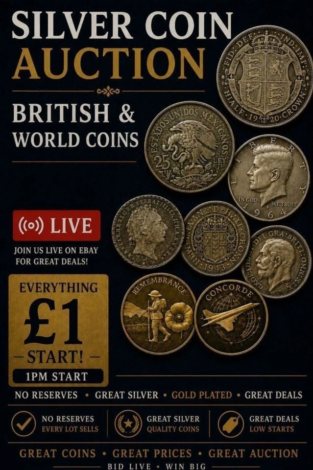 Gold plated, silver British and world coins - £1 start