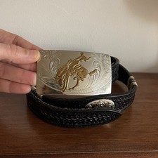 Vintage Justin BUCKIN BRONCO Concho Belt Nickel Silver Gold Tone Kids Size 28