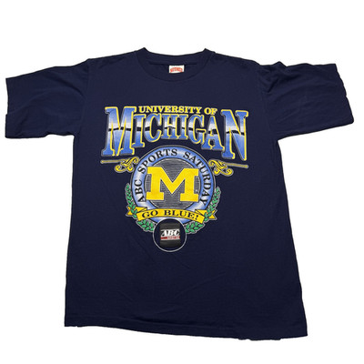 Vintage Michigan Wolverines Shirt Mens Large Blue ABC Football Nutmeg Mills USA
