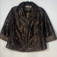 Chico's Women's Brown Tan Leopard Animal Print Nylon Jacket Size Medium