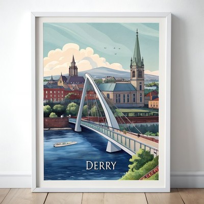 Mystical Derry Cityscape - Vintage Style Travel Poster Art Print_moreDetail_4k_4