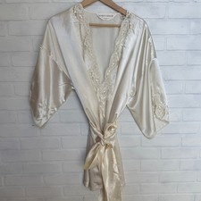 Victoria's Secret Vintage Ivory Satin Lace Pearl Sequin Short Robe One Size
